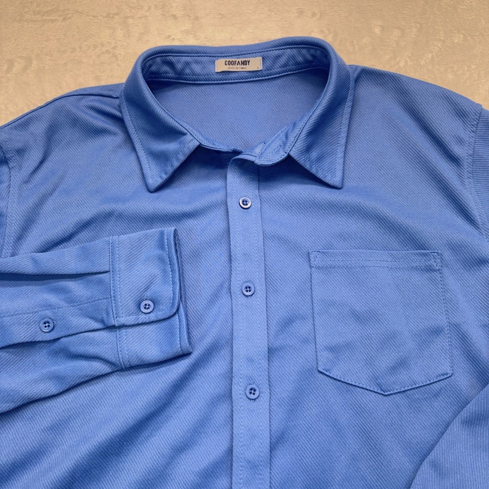 COOFANDY Shirt Men's Large Blue Solid Long-Sleeve Casual